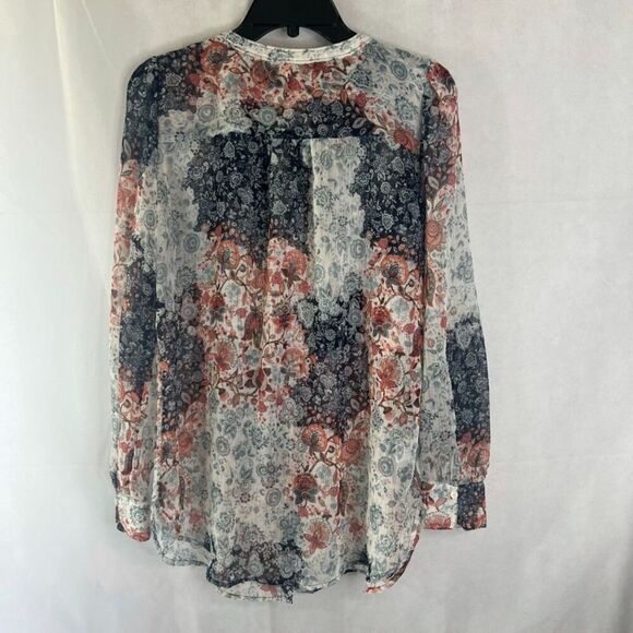 LOFT Boho Mixed Floral Print Semi-Sheer Long Sleeve Blouse Size Small - Picture 2 of 9